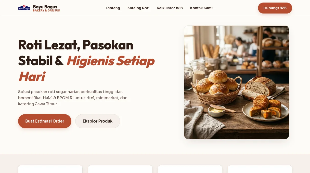 Preview screenshot of PT Bayu Bagus Bakery B2B web application portal
